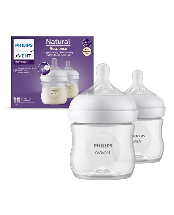 Avent Philips Natural Baby Feeding Bottle | Natural Response Technology Mimics Breastfeeding | Uniquely Designed Nipple releases milk only when baby drinks - 125ml