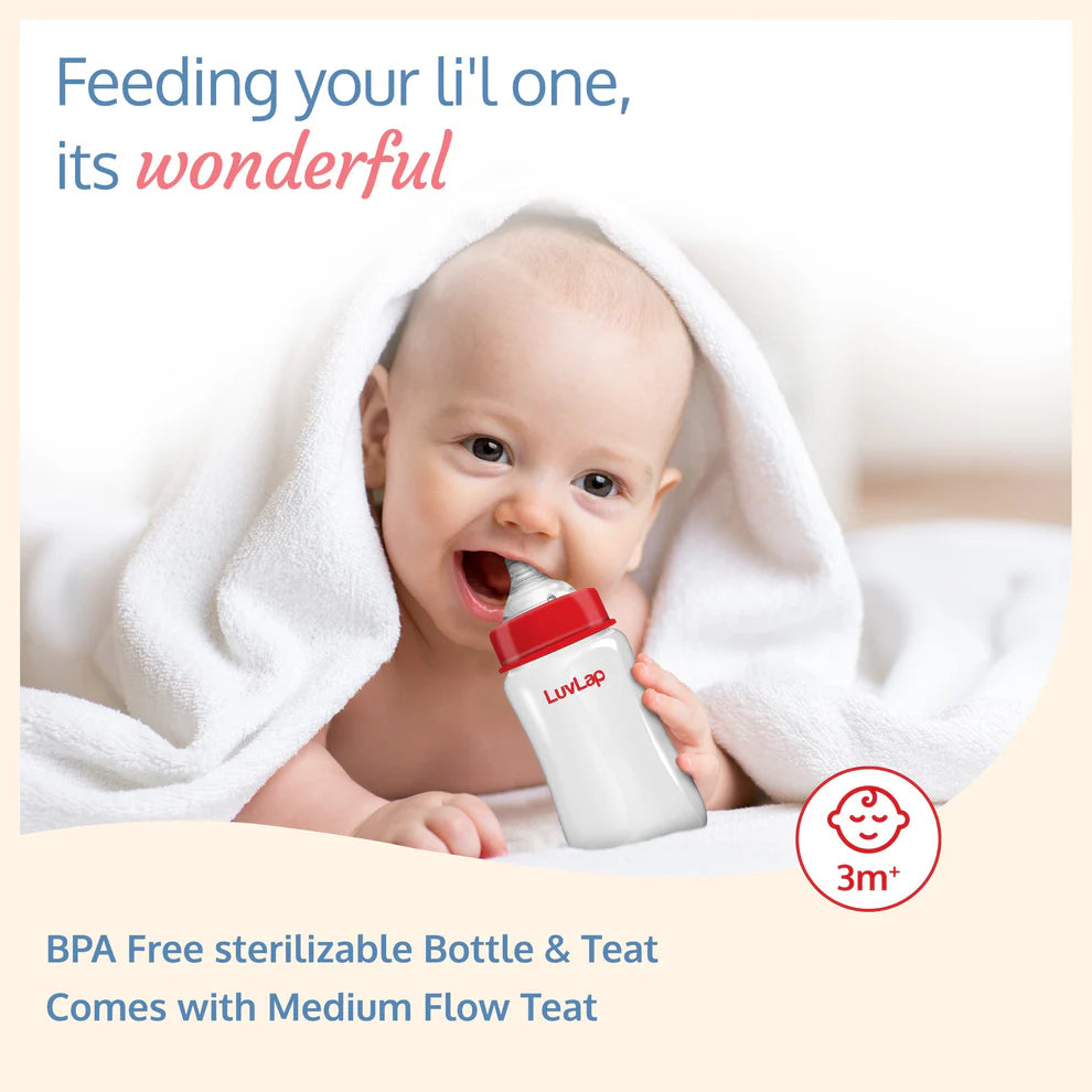 Anti-Colic Wide Neck Natura Flo Baby Feeding Bottle, 250ml, Red (Pack of 2)