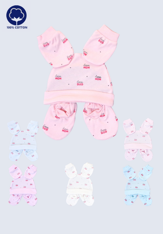 3-Piece Newborn Accessory Set – Cap, Mittens & Booties | 100% Cotton | Unisex