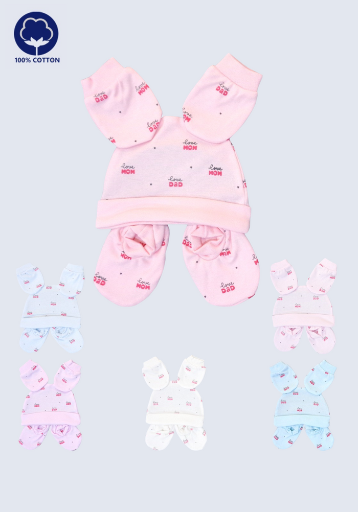 3-Piece Newborn Accessory Set – Cap, Mittens & Booties | 100% Cotton | Unisex