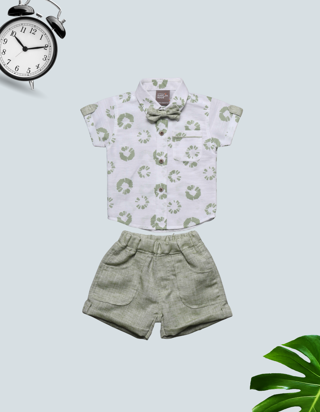 Baby Boy Casual Bow Tie Shirt and Linen Shorts Outfit Set