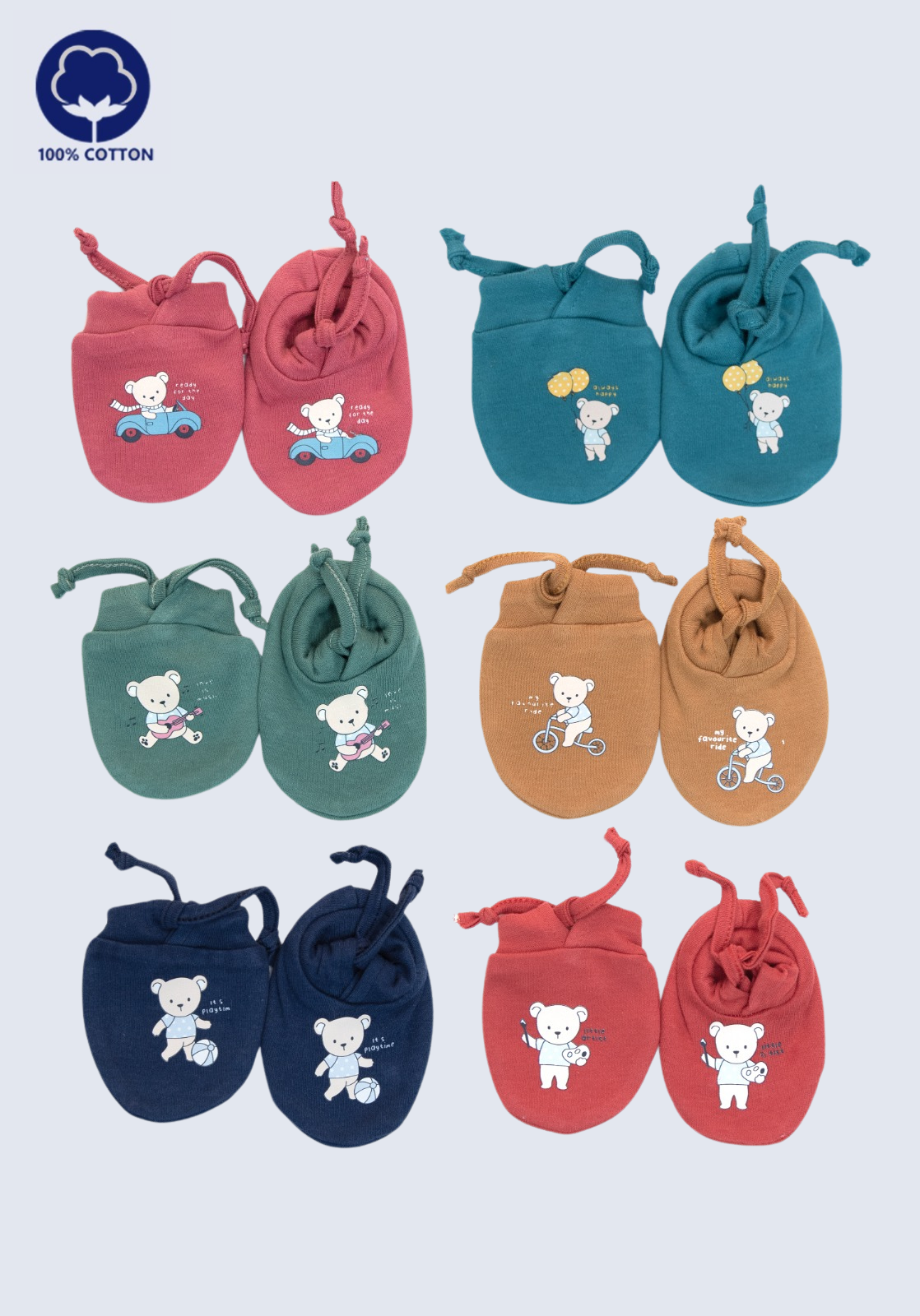 100% Cotton Baby Mitten Set – 1 Pair