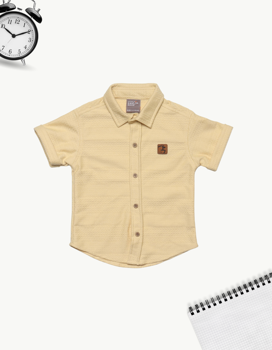 Kids Light Yellow Textured Knit Short Sleeve Shirt
