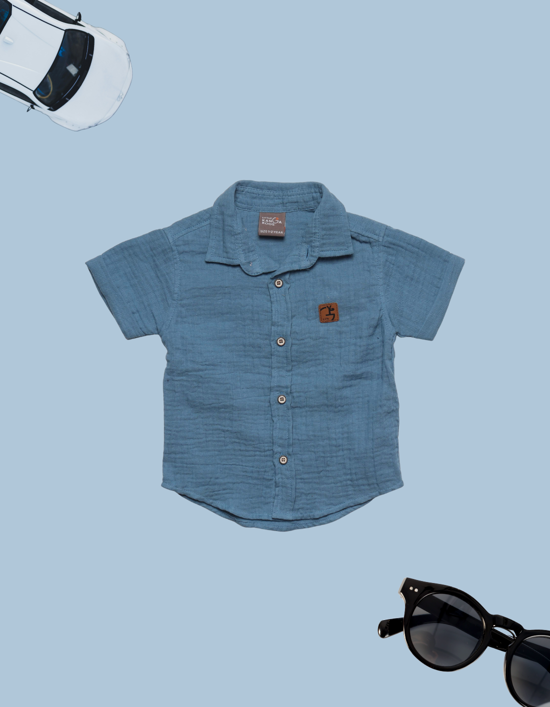 Kids Dusty Blue Muslin/Gauze Short Sleeve Shirt