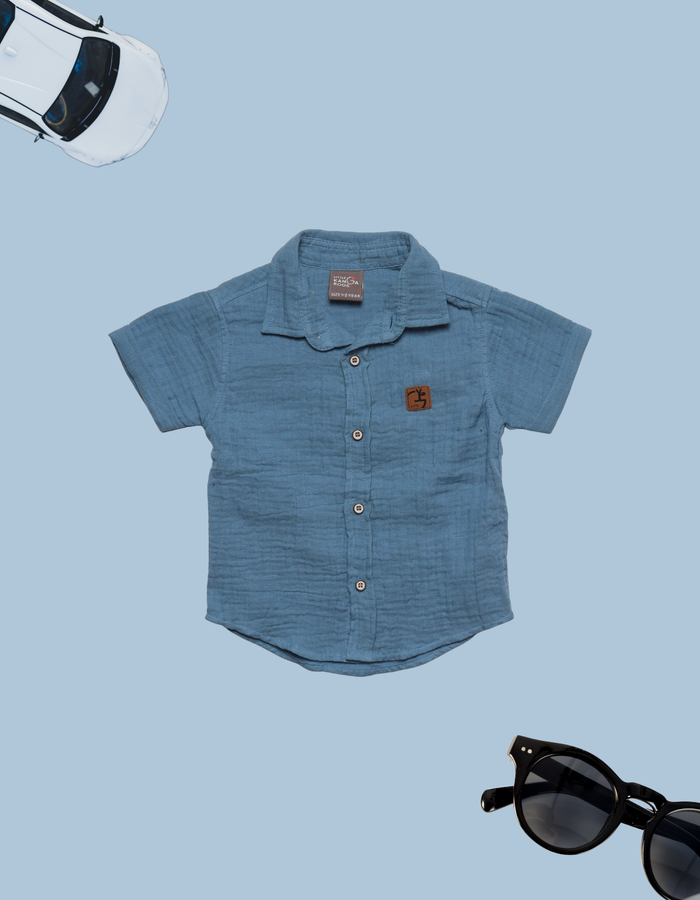 Kids Dusty Blue Muslin/Gauze Short Sleeve Shirt