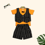Bold N Elegant Orange T-shirt with attached Black Striped Waistcoat and Bow tie