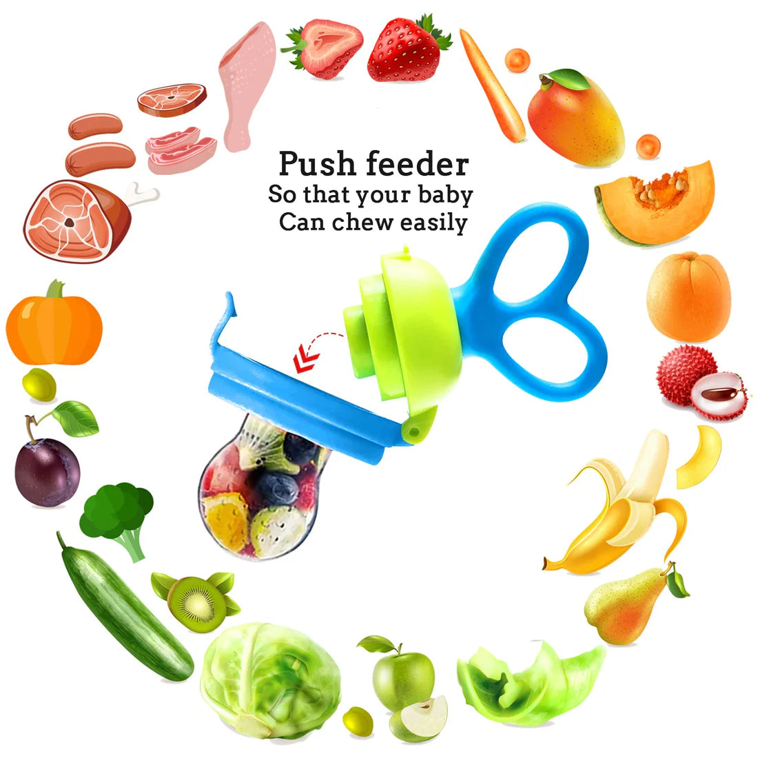 Mee Mee Advanced Fruit & Food Nutritional Feeder With Feed Pusher (Orange)