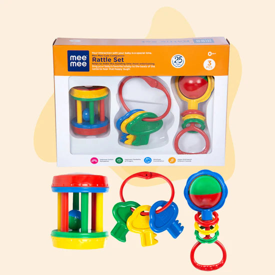 Mee Mee Baby Rattle Gift Set (3 Pieces) | 100% Safe Baby Rattles