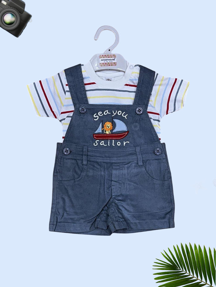Sea You Sailor Infant Overalls Set – Striped T-shirt & Denim Shorts
