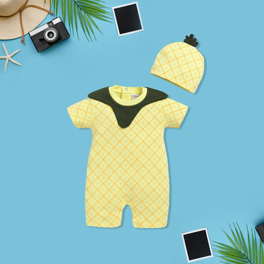 Pineapple Print Baby Romper with Cap