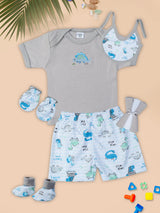 Mee Mee Cotton Soft 8-Piece Gift Hamper for Newborns – Baby Boy or Girl (Grey)