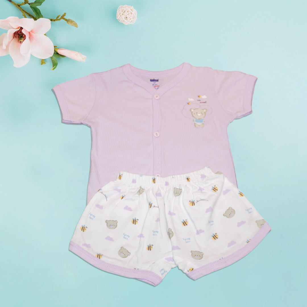 Bear Print Shirt & White Printed Shorts