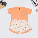 Baby Boys' Cotton Summer Outfit Set – Orange Shirt & Printed Shorts