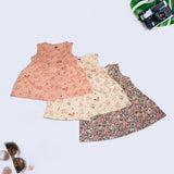 Floral Baby Frock Set – Pack of 3 | Soft Cotton | Sleeveless | Elegant Prints