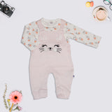Girls Embroidered Dungaree and Printed Tee with Button Closure - Purple and Pink
