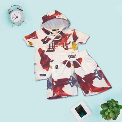 Kids Red and White Hoodie and Shorts Set