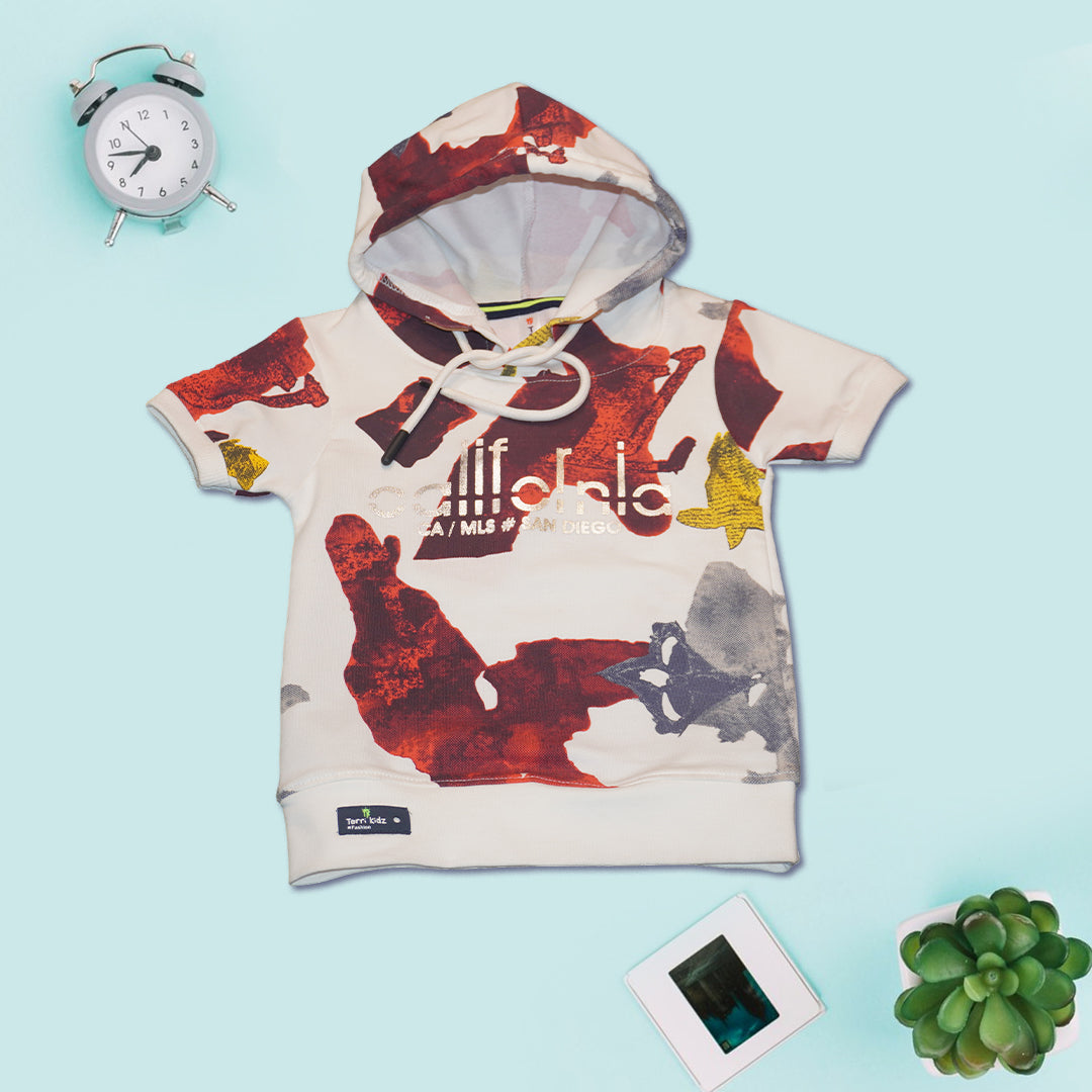 Kids Red and White Hoodie and Shorts Set