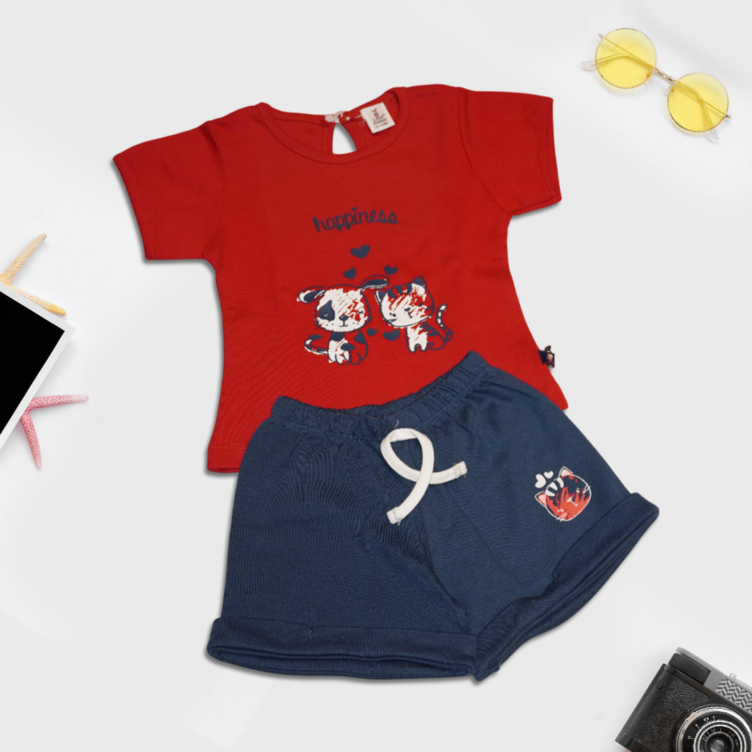 Red and Blue T-Shirt and Shorts Set for Kids