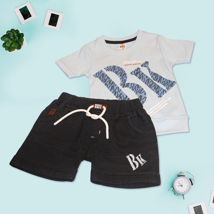 Kids Casual Blue T-Shirt with Denim Shorts