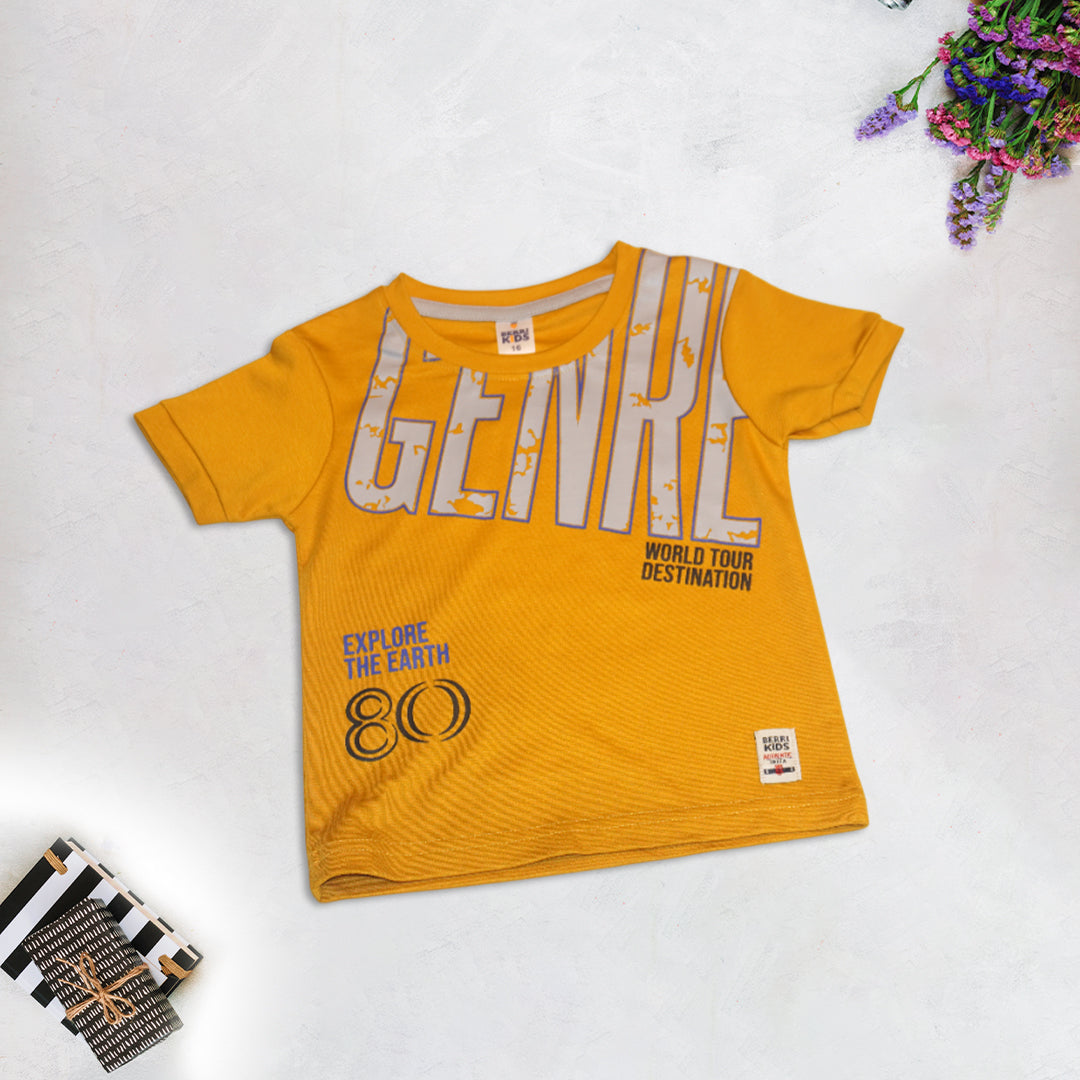 Kids Yellow T-Shirt with Grey Denim Shorts