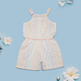 Girls' 100% Cotton Pastel Stripe Playsuit with Tassel Belt – Sleeveless Summer Romper