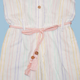 Girls' 100% Cotton Pastel Stripe Playsuit with Tassel Belt – Sleeveless Summer Romper