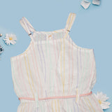 Girls' 100% Cotton Pastel Stripe Playsuit with Tassel Belt – Sleeveless Summer Romper