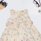 Girls' 100% Cotton Sleeveless Floral Dress with Bow – Summer Party Wear