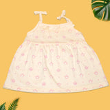 Baby Girls’ Sleeveless Cotton Dress – Cream with Pink Basket Print & Bow Straps