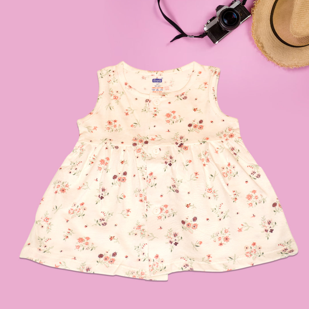 Newborn Baby Girls’ Sleeveless Floral Dress – Soft Cotton